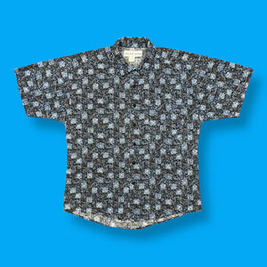 Vintage Abstract Button Down Shirt 80s 90s Surf Aloha Hawaiian Cotton Medium